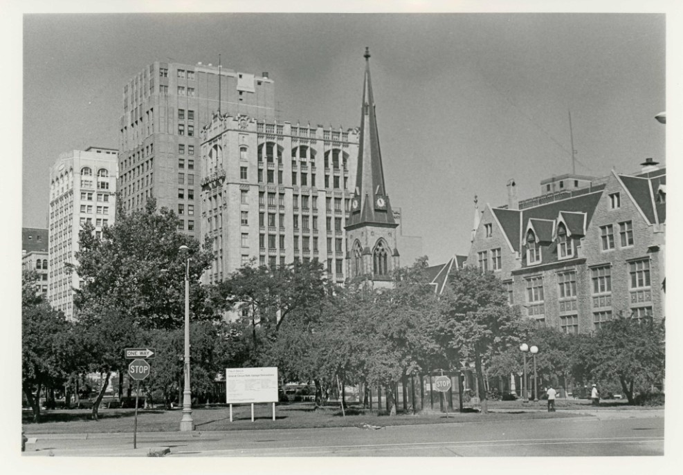 Grand Circus Park Historic District
Detroit, Michigan
Photographer: Brian Conway
Date: June 1982
Neg: Michigan History Division
208 N. Capitol
Lansing, MI 48918
View: Across Park, camera facing NW
Photo #: 1 of 14